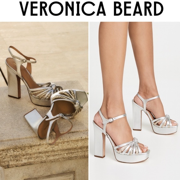 Veronica Beard Flavia Ankle Strap Platform Sandal Silver Sz 9 495$
